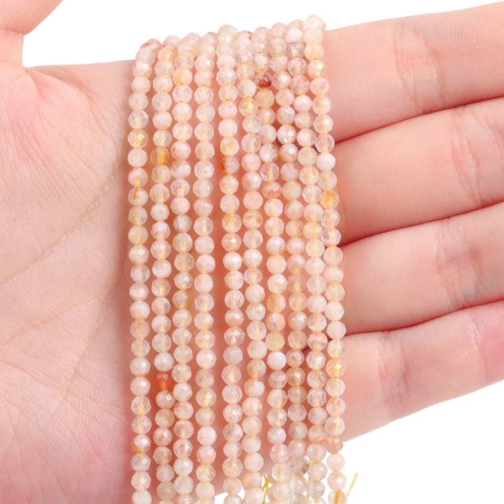 Natural citrine micro faceted beads in 2mm, 3mm, 4mm. Pale yellow stone spacer beads for delicate bracelets and DIY jewelry making