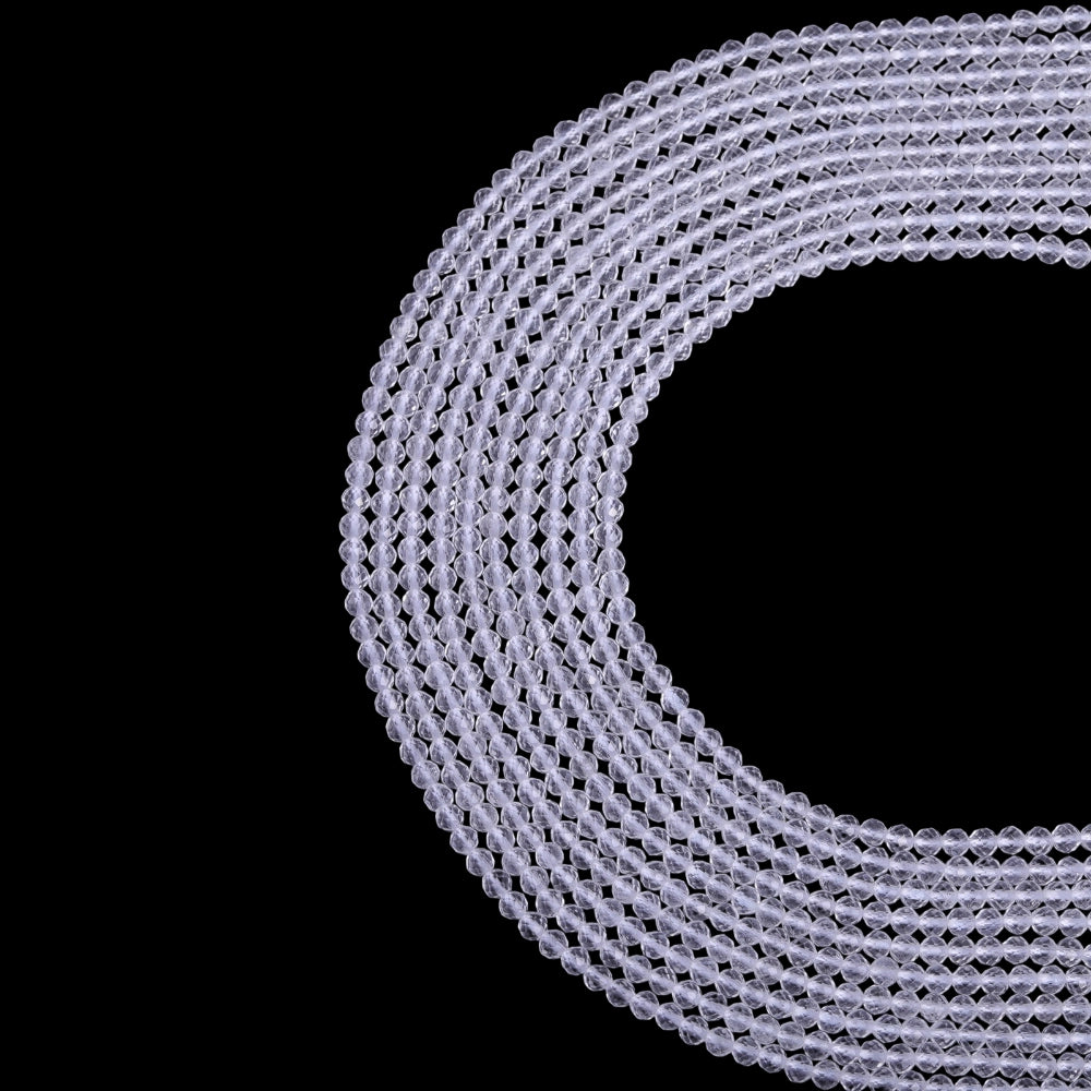 Natural clear quartz micro faceted beads in 2mm, 3mm, 4mm. Transparent crystal spacer beads for delicate bracelets and DIY jewelry making