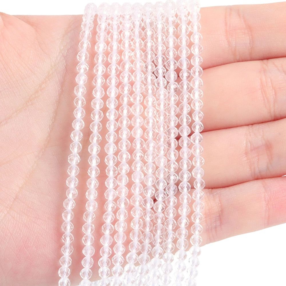 Natural clear quartz micro faceted beads in 2mm, 3mm, 4mm. Transparent crystal spacer beads for delicate bracelets and DIY jewelry making
