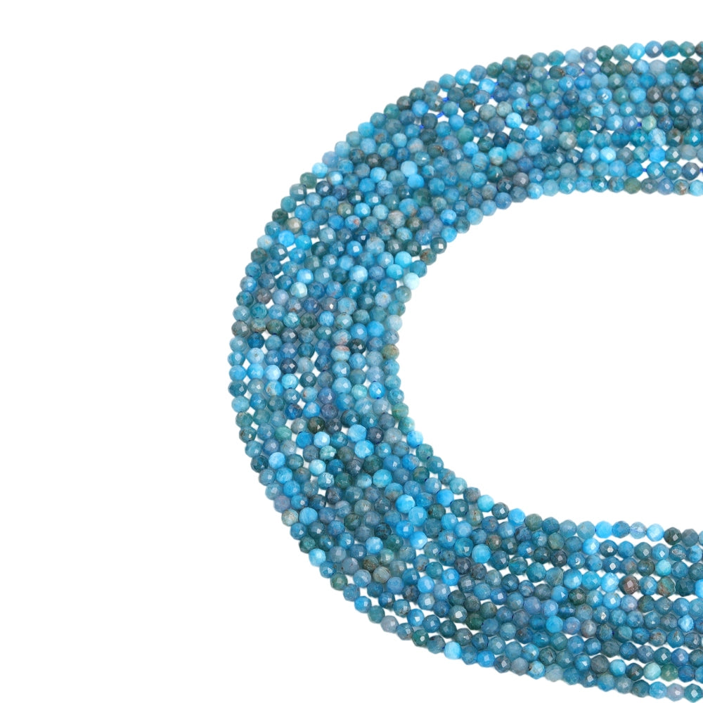 Natural deep blue apatite micro faceted beads in 2mm, 3mm, 4mm. Blue-green stone spacer beads for delicate bracelets and DIY jewelry making