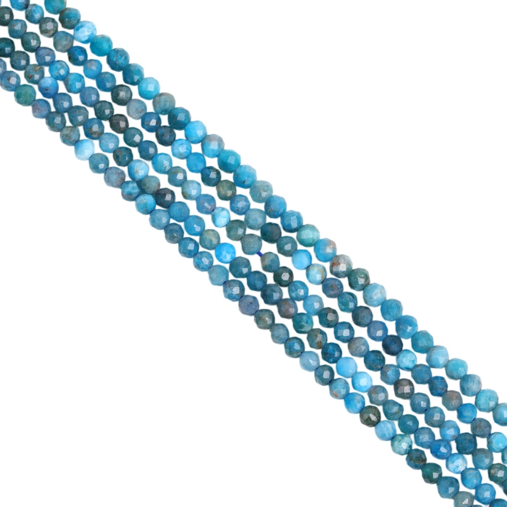 Natural deep blue apatite micro faceted beads in 2mm, 3mm, 4mm. Blue-green stone spacer beads for delicate bracelets and DIY jewelry making