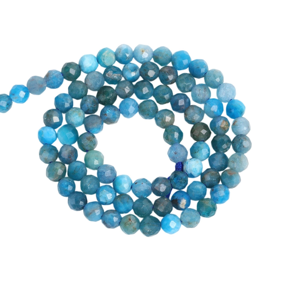 Natural deep blue apatite micro faceted beads in 2mm, 3mm, 4mm. Blue-green stone spacer beads for delicate bracelets and DIY jewelry making