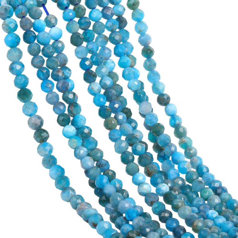 Natural deep blue apatite micro faceted beads in 2mm, 3mm, 4mm. Blue-green stone spacer beads for delicate bracelets and DIY jewelry making