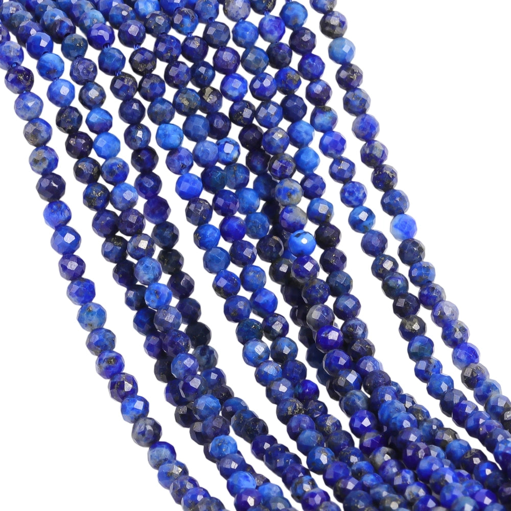 Natural deep sodalite micro faceted beads in 2mm, 3mm, 4mm. Deep blue stone spacer beads for delicate bracelets and DIY jewelry making