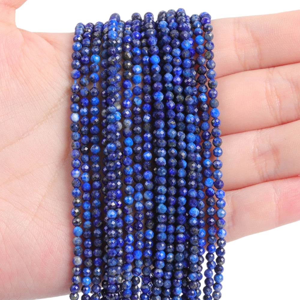 Natural deep sodalite micro faceted beads in 2mm, 3mm, 4mm. Deep blue stone spacer beads for delicate bracelets and DIY jewelry making