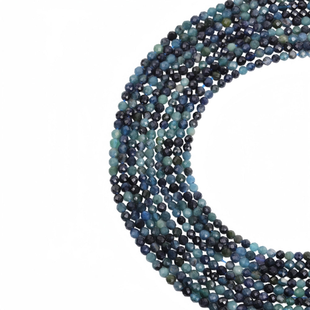 Natural dumortierite micro faceted beads in 2mm, 3mm, 4mm. Deep blue-green stone spacer beads for delicate bracelets and DIY jewelry making