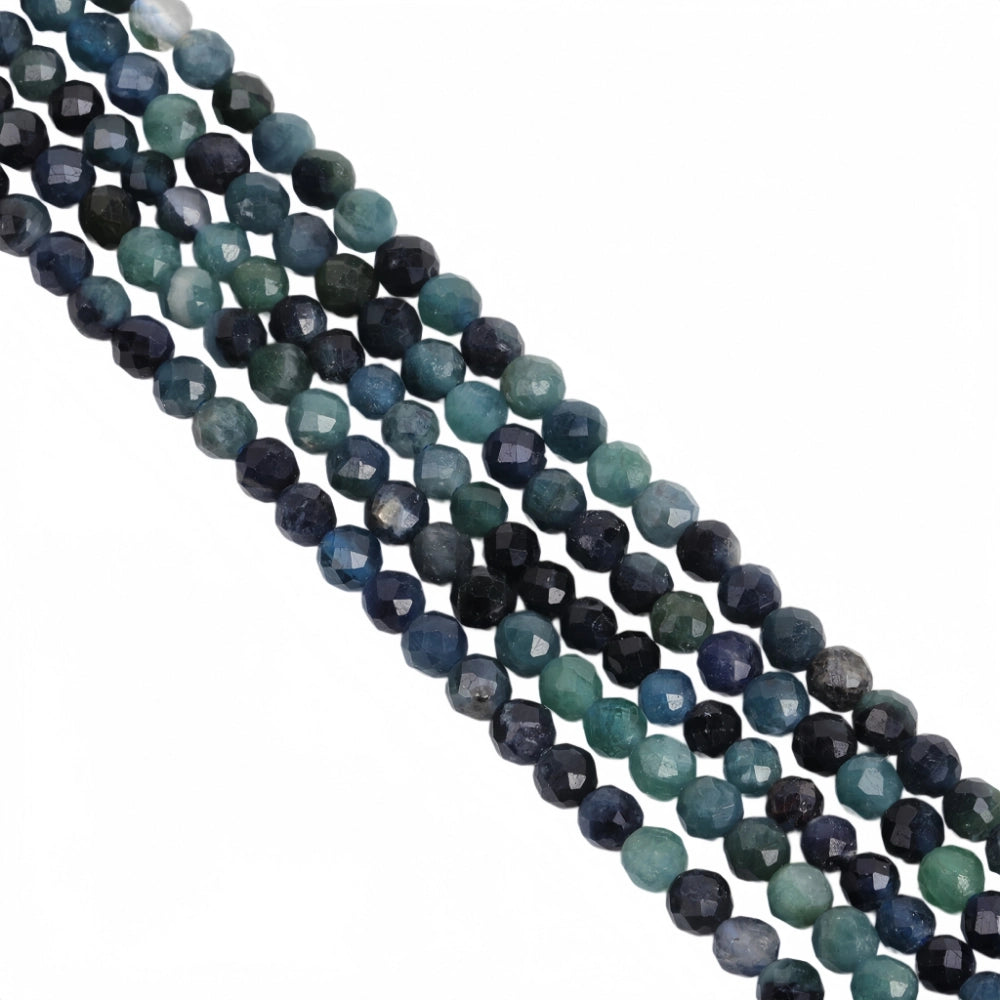 Natural dumortierite micro faceted beads in 2mm, 3mm, 4mm. Deep blue-green stone spacer beads for delicate bracelets and DIY jewelry making