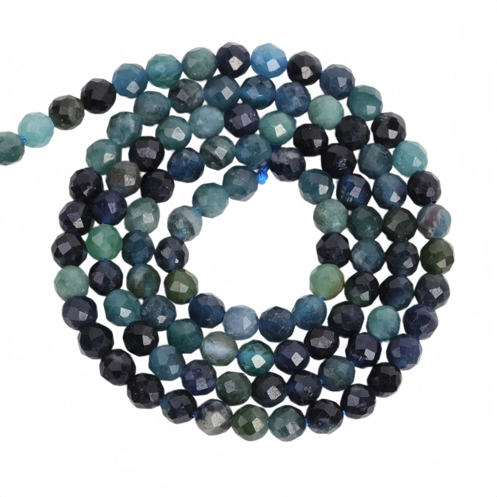 Natural dumortierite micro faceted beads in 2mm, 3mm, 4mm. Deep blue-green stone spacer beads for delicate bracelets and DIY jewelry making