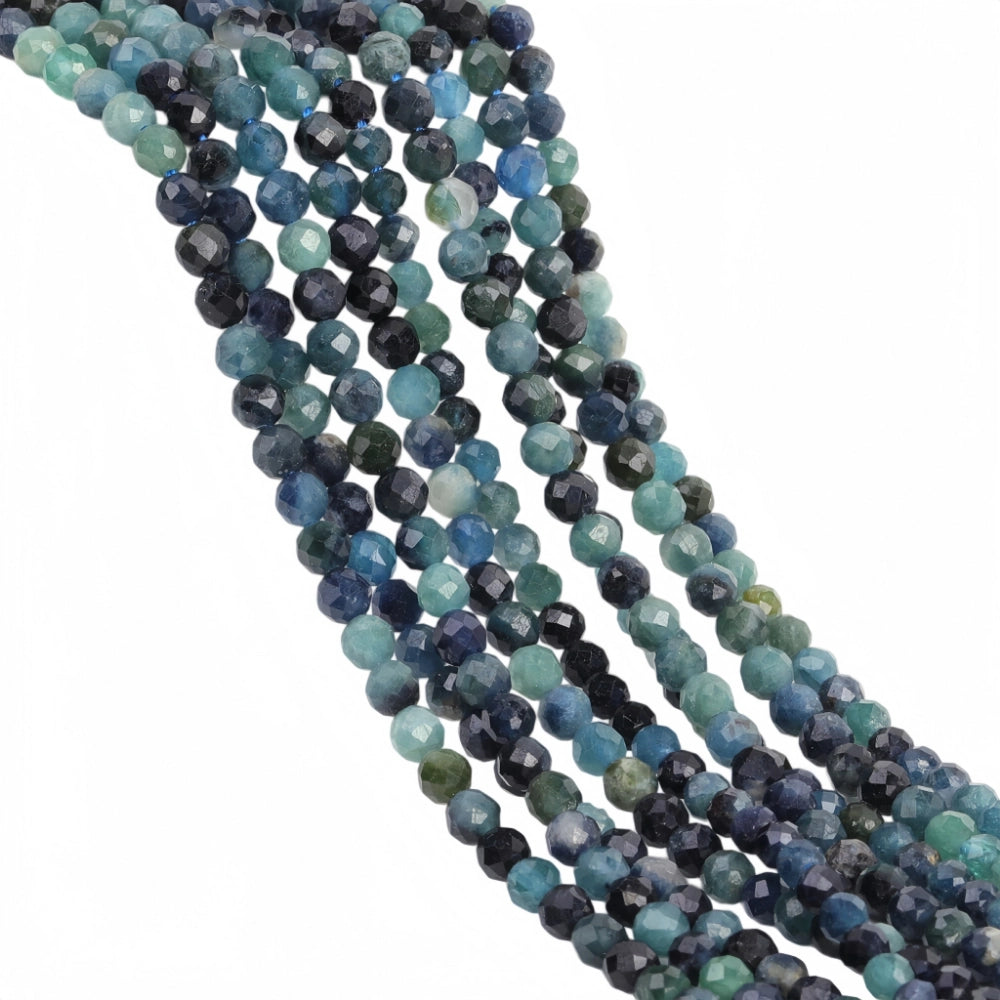 Natural dumortierite micro faceted beads in 2mm, 3mm, 4mm. Deep blue-green stone spacer beads for delicate bracelets and DIY jewelry making