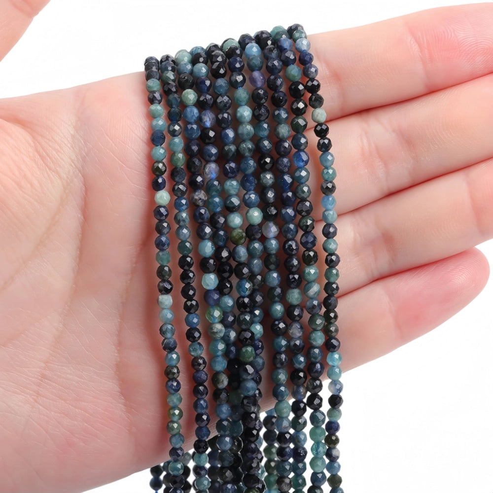 Natural dumortierite micro faceted beads in 2mm, 3mm, 4mm. Deep blue-green stone spacer beads for delicate bracelets and DIY jewelry making