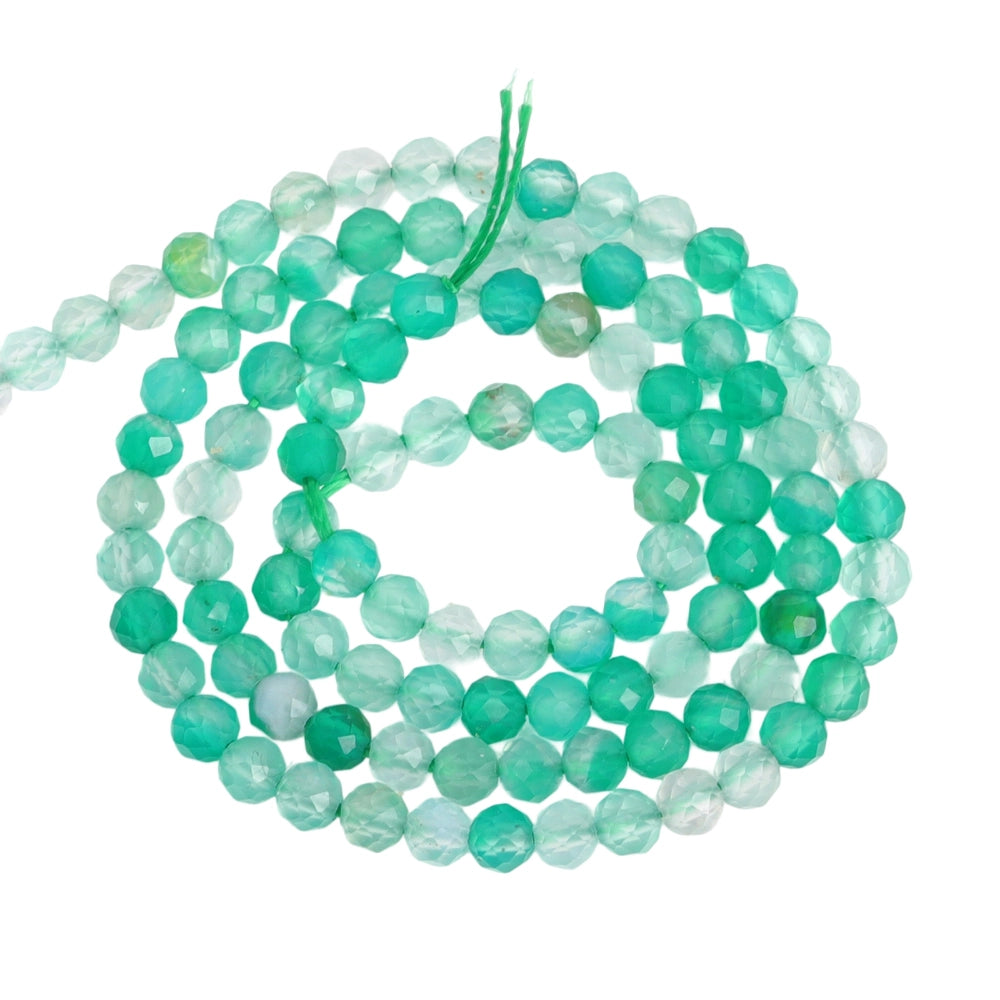 Natural green agate micro faceted beads in 2mm, 3mm, 4mm. Mint green stone spacer beads for delicate bracelets and DIY jewelry making