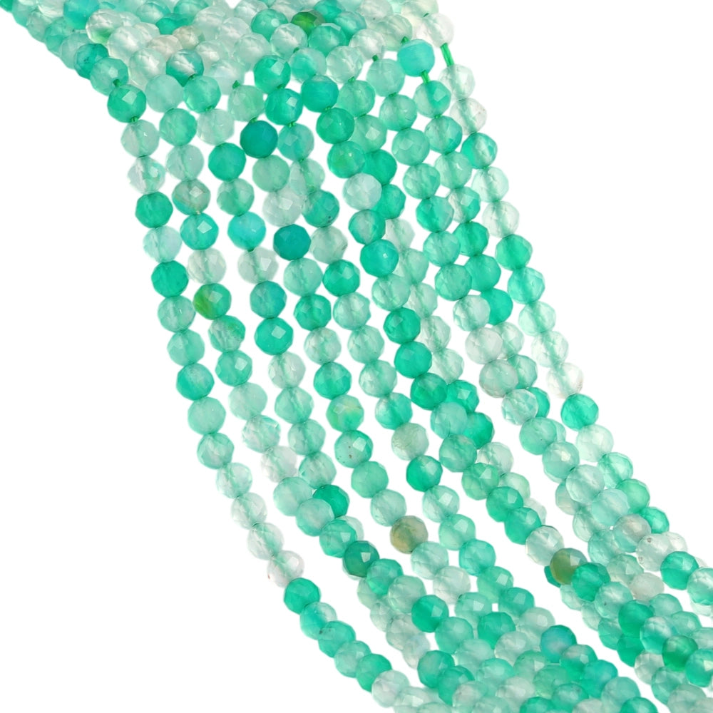 Natural green agate micro faceted beads in 2mm, 3mm, 4mm. Mint green stone spacer beads for delicate bracelets and DIY jewelry making