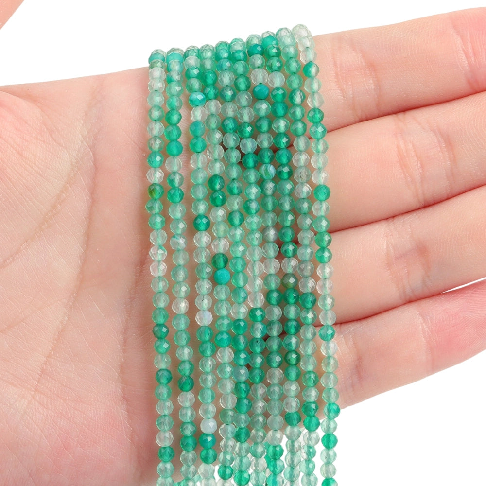 Natural green agate micro faceted beads in 2mm, 3mm, 4mm. Mint green stone spacer beads for delicate bracelets and DIY jewelry making