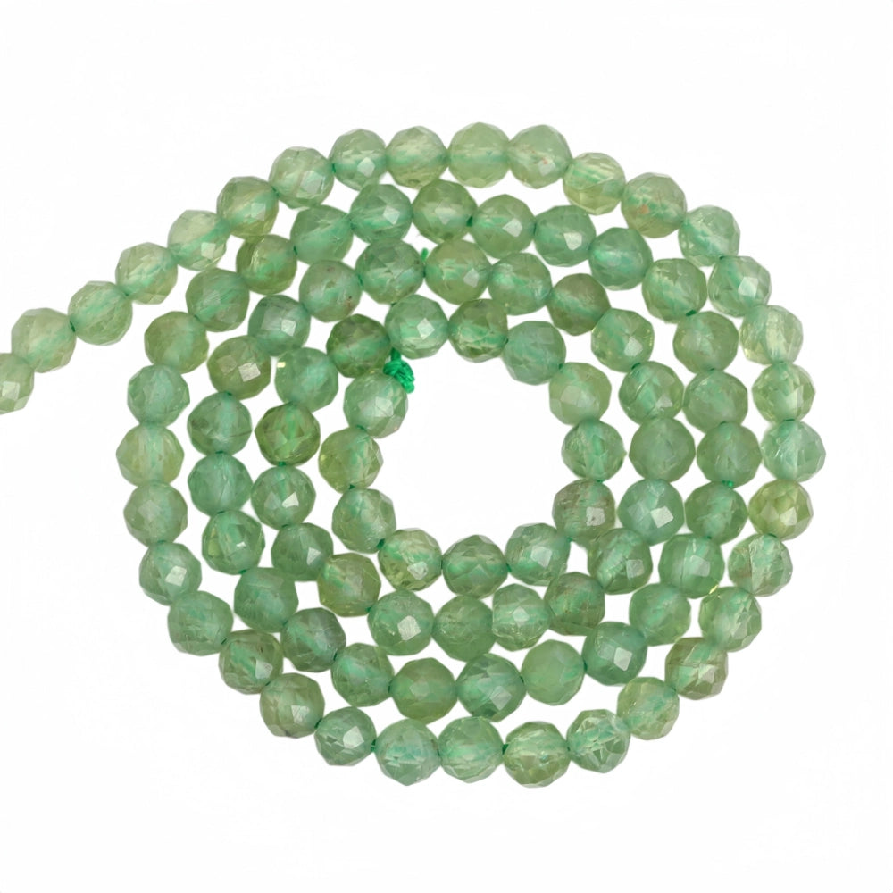 Natural green apatite micro faceted beads in 2mm, 3mm, 4mm. Soft mint green stone spacer beads for delicate bracelets and DIY jewelry making