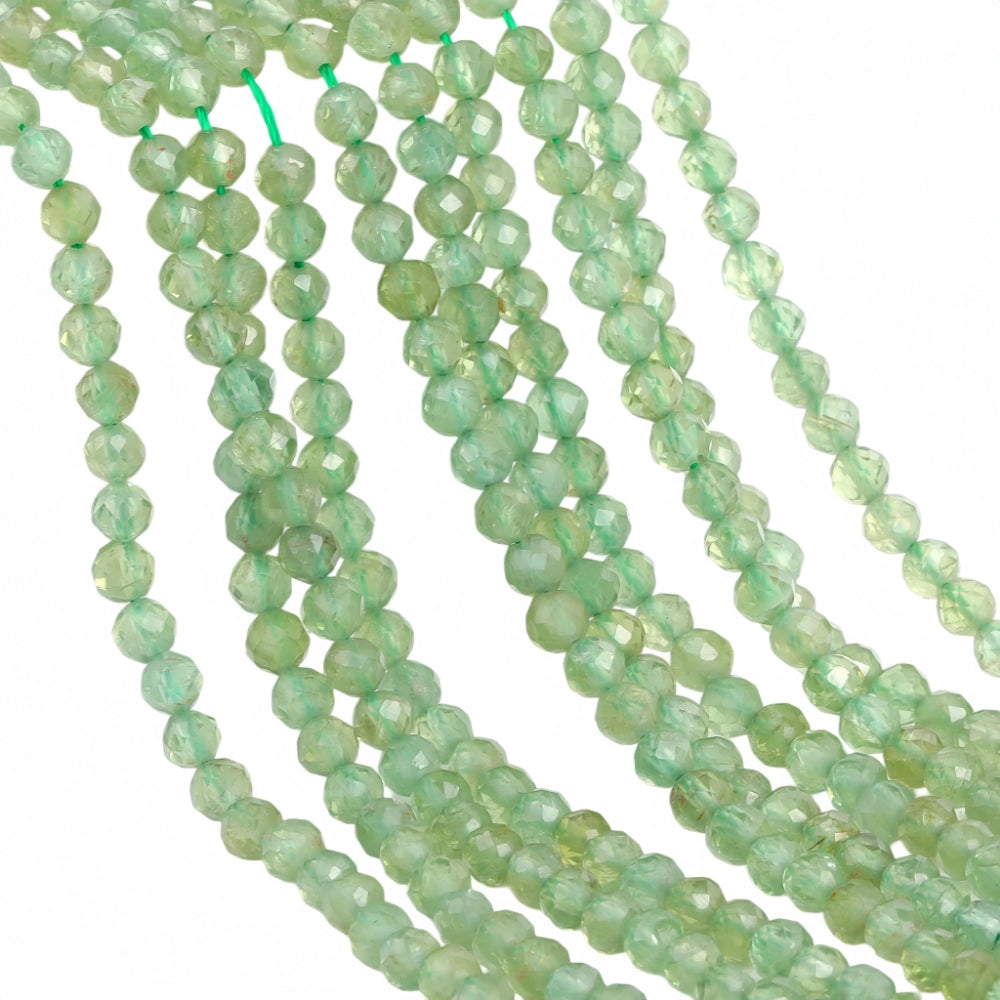 Natural green apatite micro faceted beads in 2mm, 3mm, 4mm. Soft mint green stone spacer beads for delicate bracelets and DIY jewelry making