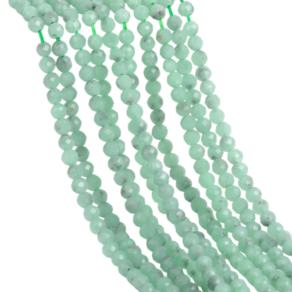 Natural green aventurine micro faceted beads in 2mm, 3mm, 4mm. Green stone spacer beads for delicate bracelets and DIY jewelry making