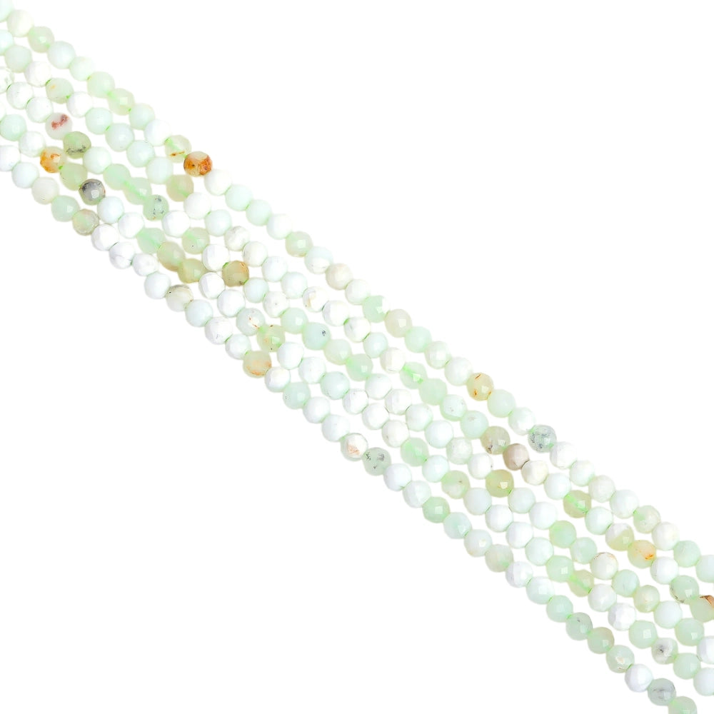Natural green opal micro faceted beads in 2mm, 3mm, 4mm. Apple green stone spacer beads for delicate bracelets and DIY jewelry making