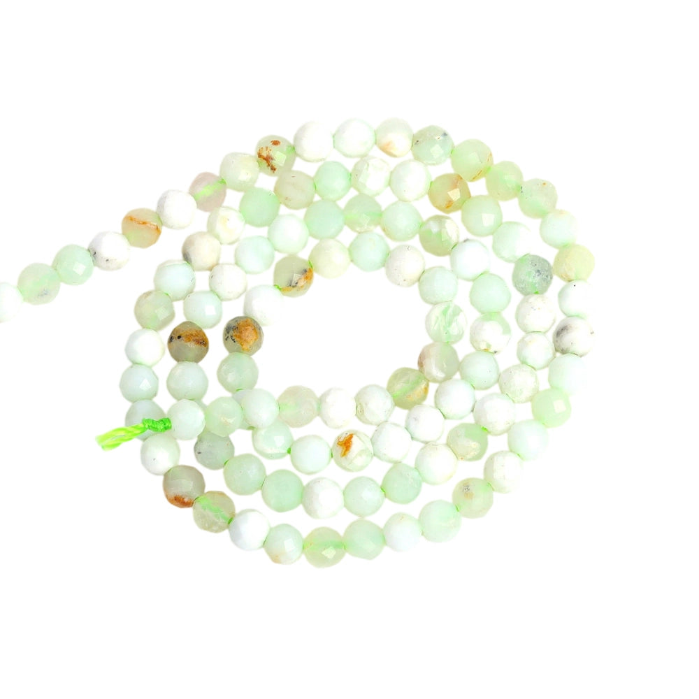Natural green opal micro faceted beads in 2mm, 3mm, 4mm. Apple green stone spacer beads for delicate bracelets and DIY jewelry making