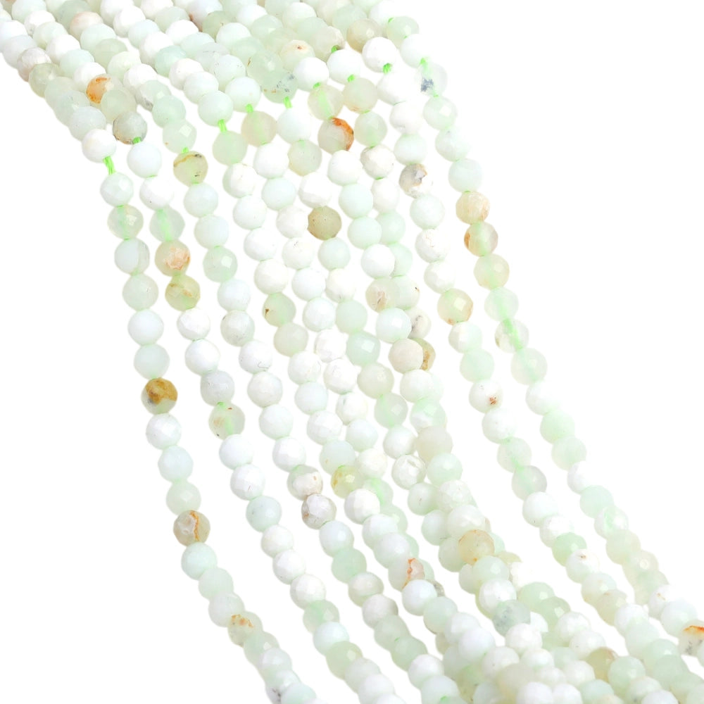 Natural green opal micro faceted beads in 2mm, 3mm, 4mm. Apple green stone spacer beads for delicate bracelets and DIY jewelry making