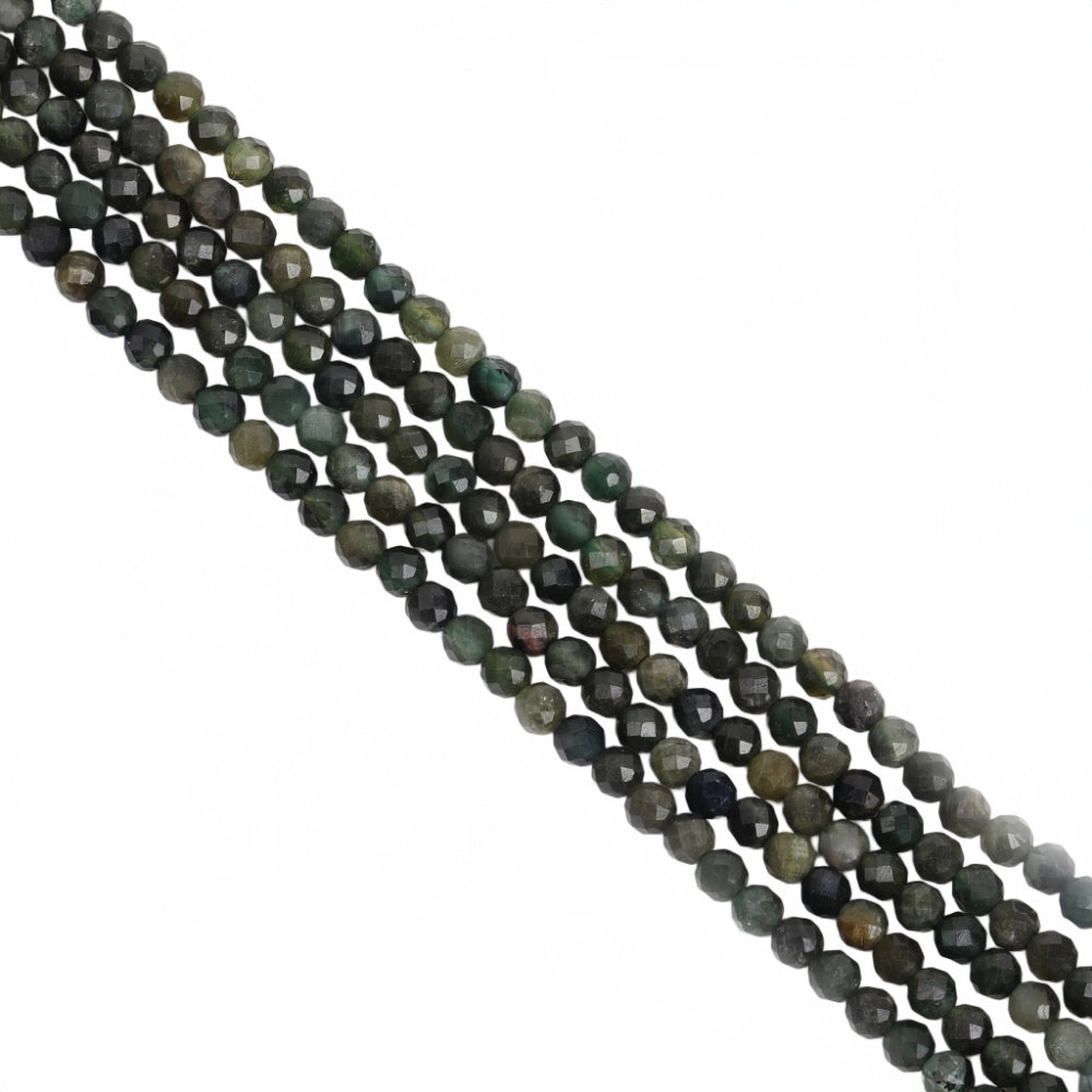 Natural green tourmaline micro faceted beads in 2mm, 3mm, 4mm. Deep forest green stone spacer beads for delicate bracelets and DIY jewelry making
