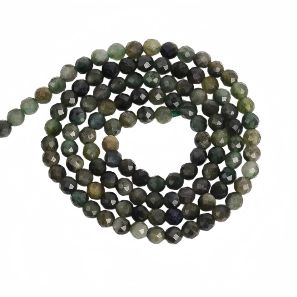 Natural green tourmaline micro faceted beads in 2mm, 3mm, 4mm. Deep forest green stone spacer beads for delicate bracelets and DIY jewelry making