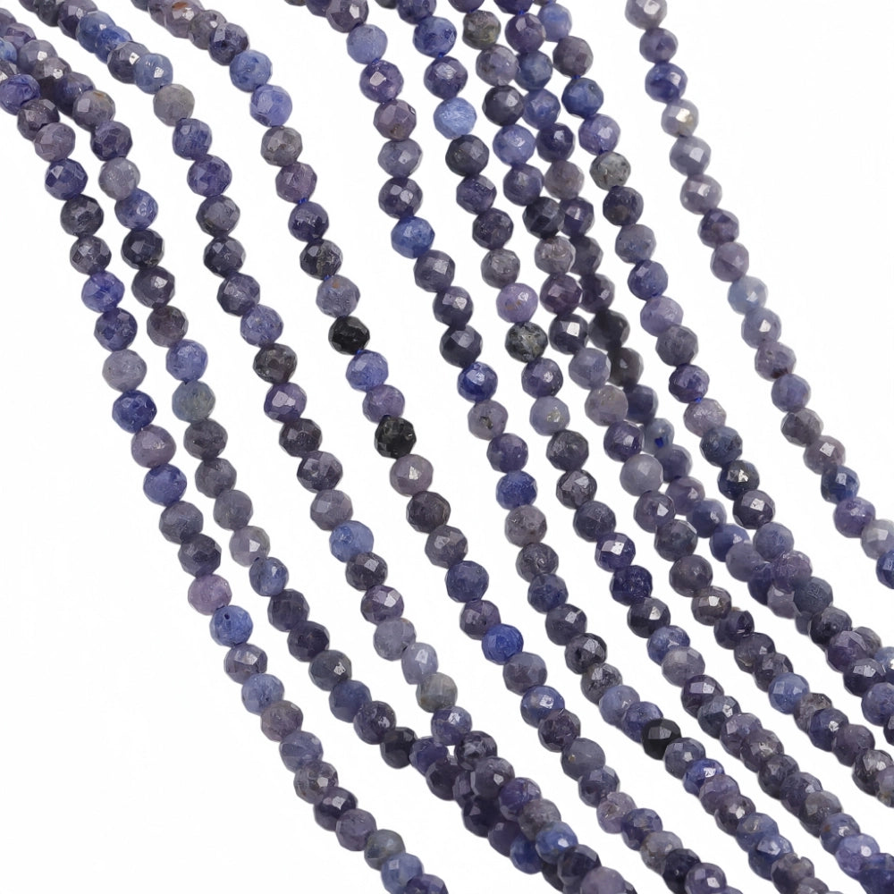Natural grey blue sodalite micro faceted beads in 2mm, 3mm, 4mm. Blue-grey stone spacer beads for delicate bracelets and DIY jewelry making