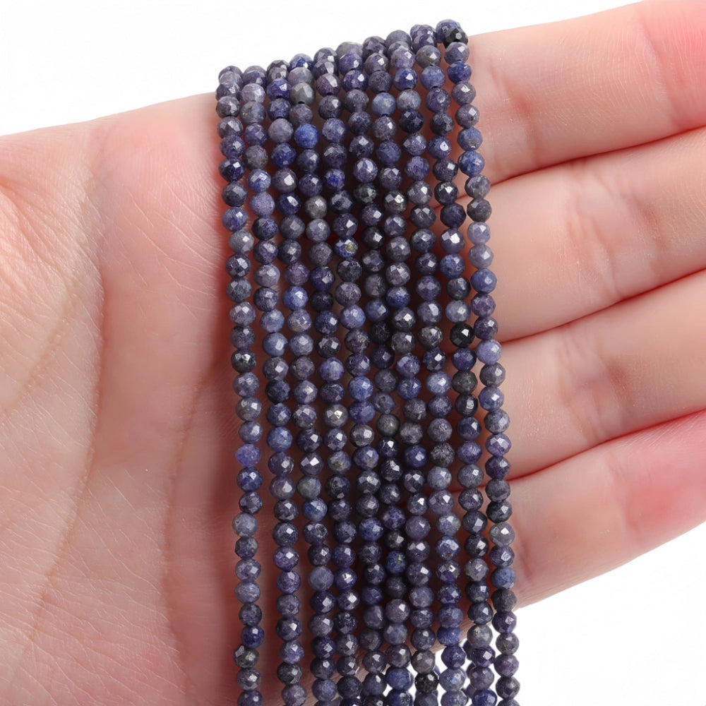 Natural grey blue sodalite micro faceted beads in 2mm, 3mm, 4mm. Blue-grey stone spacer beads for delicate bracelets and DIY jewelry making