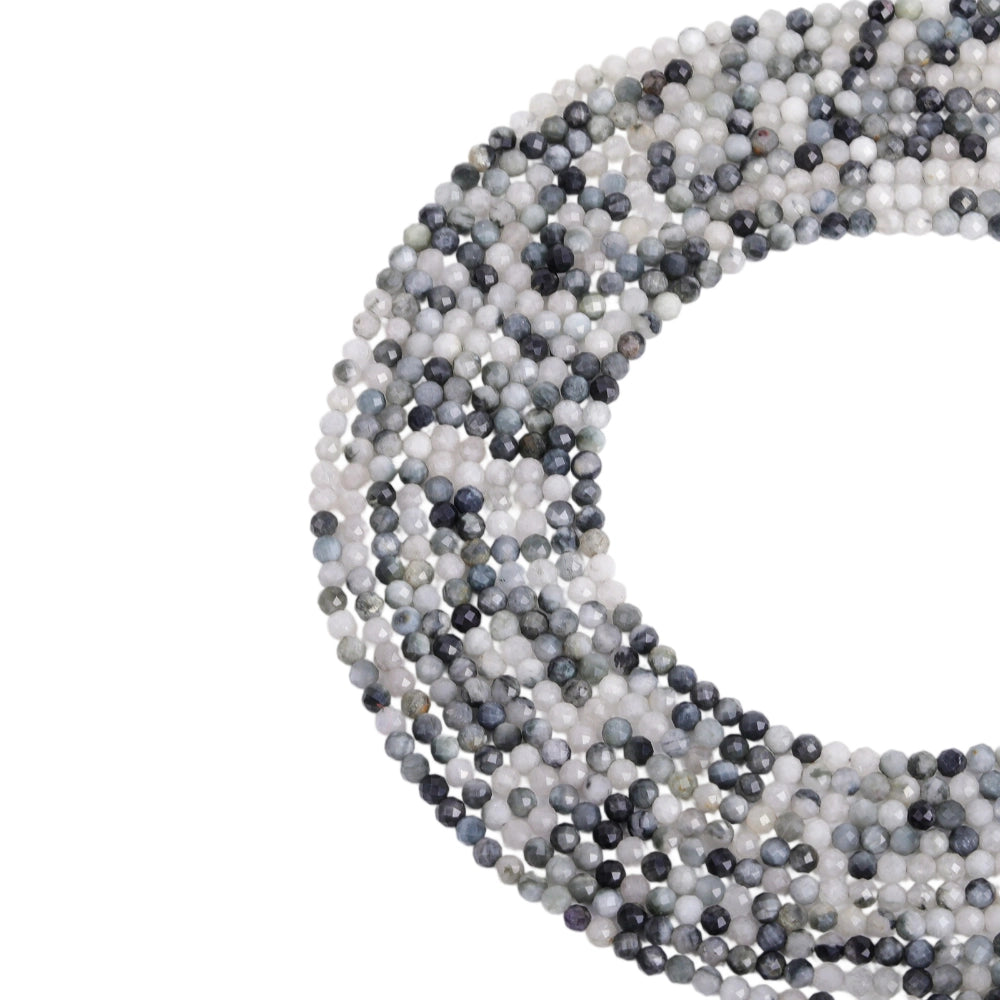 Natural hawk's eye micro faceted beads in 2mm, 3mm, 4mm. Blue grey stone spacer beads for delicate bracelets and DIY jewelry making