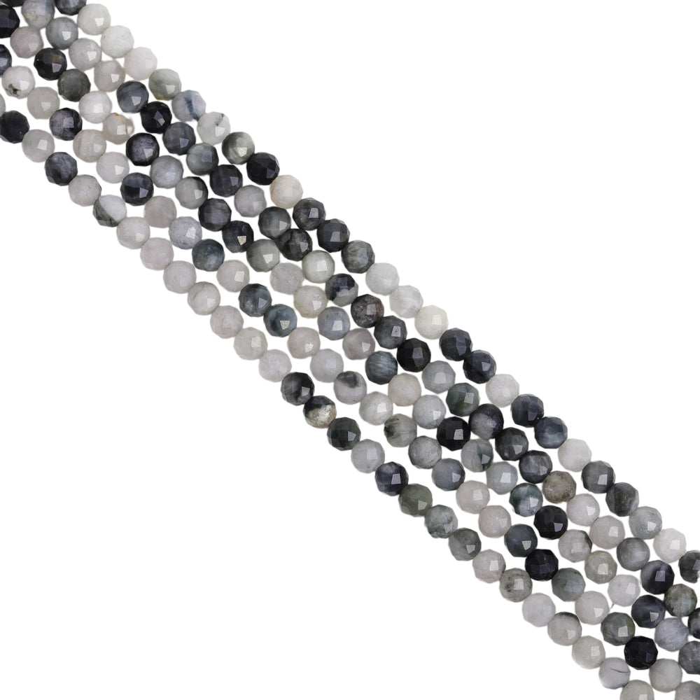 Natural hawk's eye micro faceted beads in 2mm, 3mm, 4mm. Blue grey stone spacer beads for delicate bracelets and DIY jewelry making