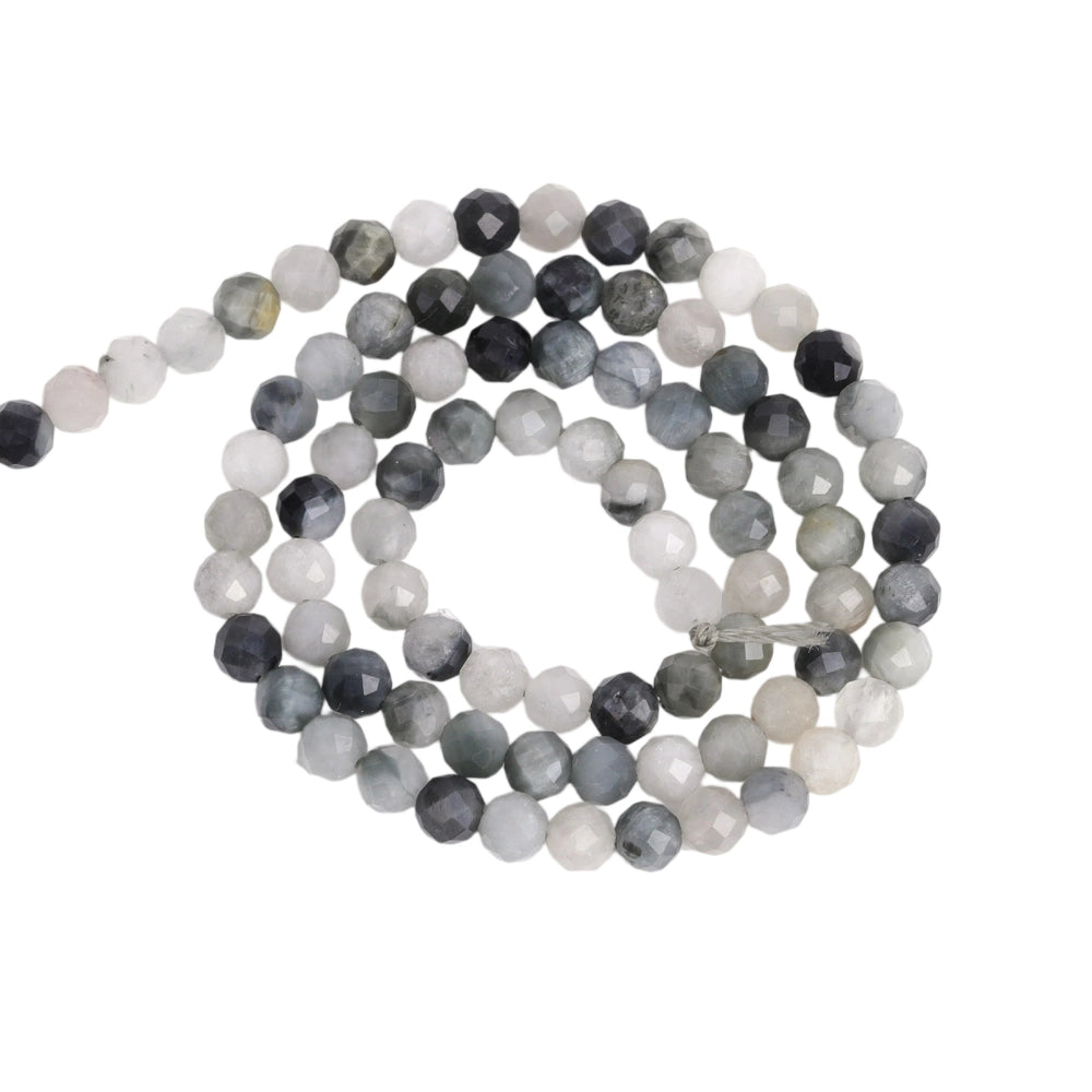 Natural hawk's eye micro faceted beads in 2mm, 3mm, 4mm. Blue grey stone spacer beads for delicate bracelets and DIY jewelry making