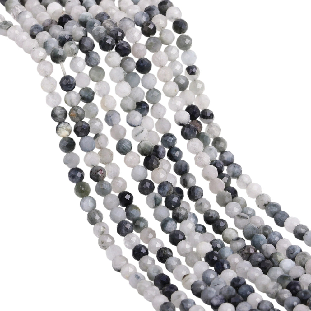 Natural hawk's eye micro faceted beads in 2mm, 3mm, 4mm. Blue grey stone spacer beads for delicate bracelets and DIY jewelry making