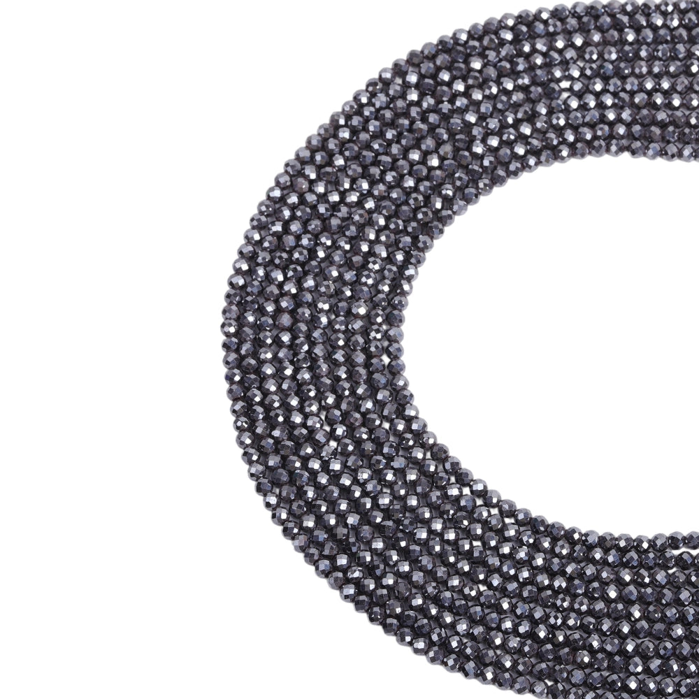 Natural hematite micro faceted beads in 2mm, 3mm, 4mm. Gunmetal gray metallic stone spacer beads for delicate bracelets and DIY jewelry making