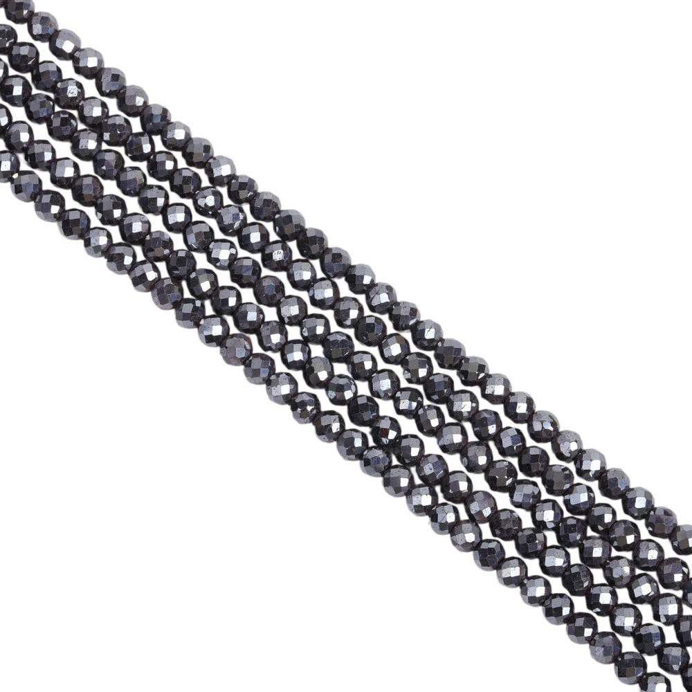 Natural hematite micro faceted beads in 2mm, 3mm, 4mm. Gunmetal gray metallic stone spacer beads for delicate bracelets and DIY jewelry making
