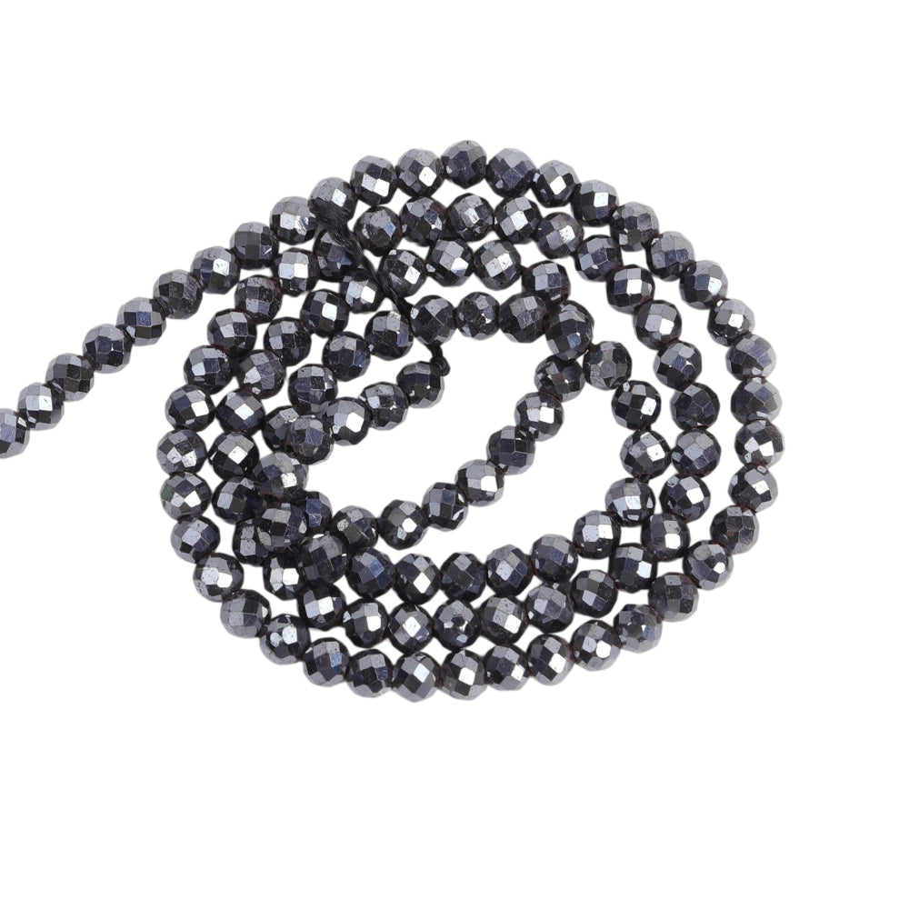 Natural hematite micro faceted beads in 2mm, 3mm, 4mm. Gunmetal gray metallic stone spacer beads for delicate bracelets and DIY jewelry making