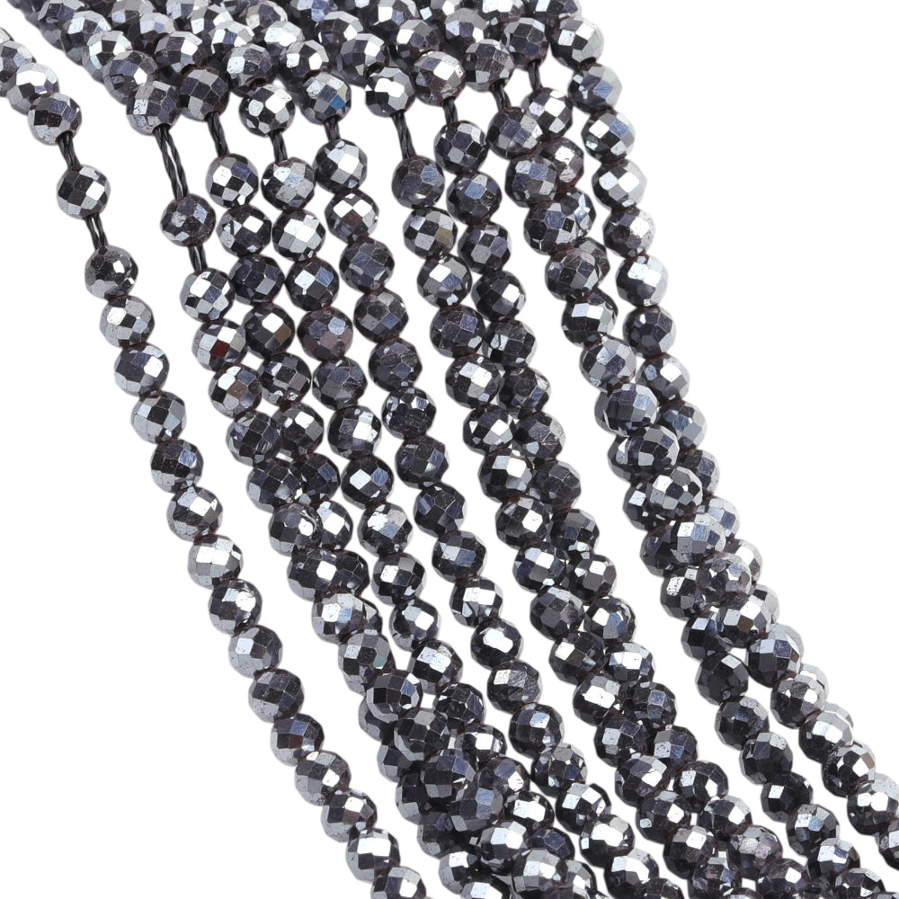 Natural hematite micro faceted beads in 2mm, 3mm, 4mm. Gunmetal gray metallic stone spacer beads for delicate bracelets and DIY jewelry making