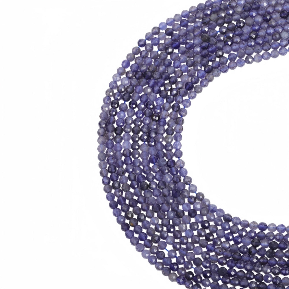 Natural iolite micro faceted beads in 2mm, 3mm, 4mm. Deep blue-violet stone spacer beads for delicate bracelets and DIY jewelry making