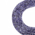 Natural iolite micro faceted beads in 2mm, 3mm, 4mm. Deep blue-violet stone spacer beads for delicate bracelets and DIY jewelry making