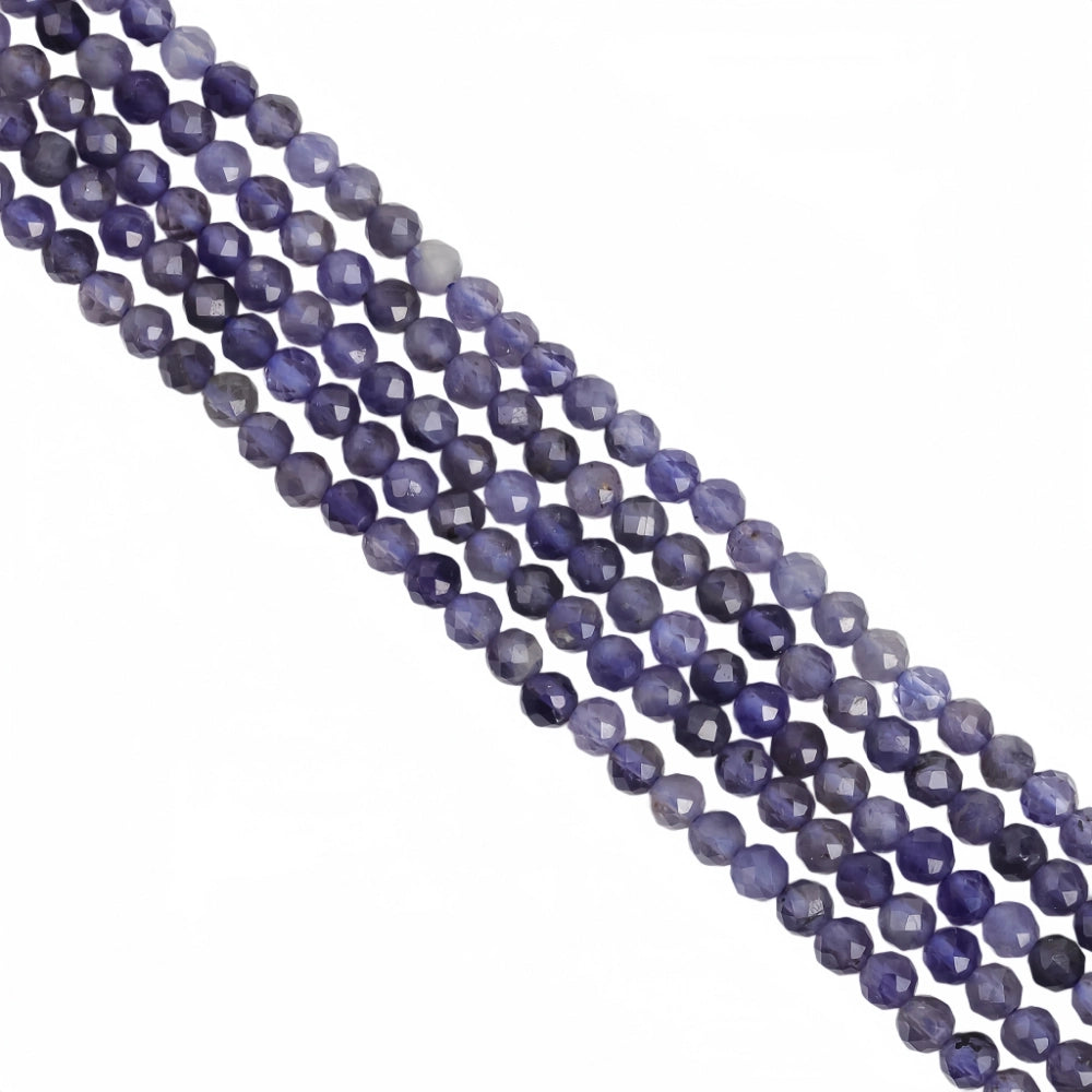 Natural iolite micro faceted beads in 2mm, 3mm, 4mm. Deep blue-violet stone spacer beads for delicate bracelets and DIY jewelry making