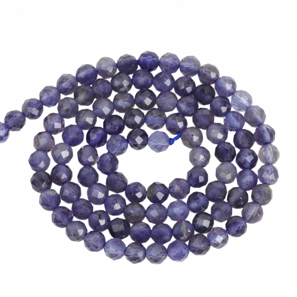Natural iolite micro faceted beads in 2mm, 3mm, 4mm. Deep blue-violet stone spacer beads for delicate bracelets and DIY jewelry making