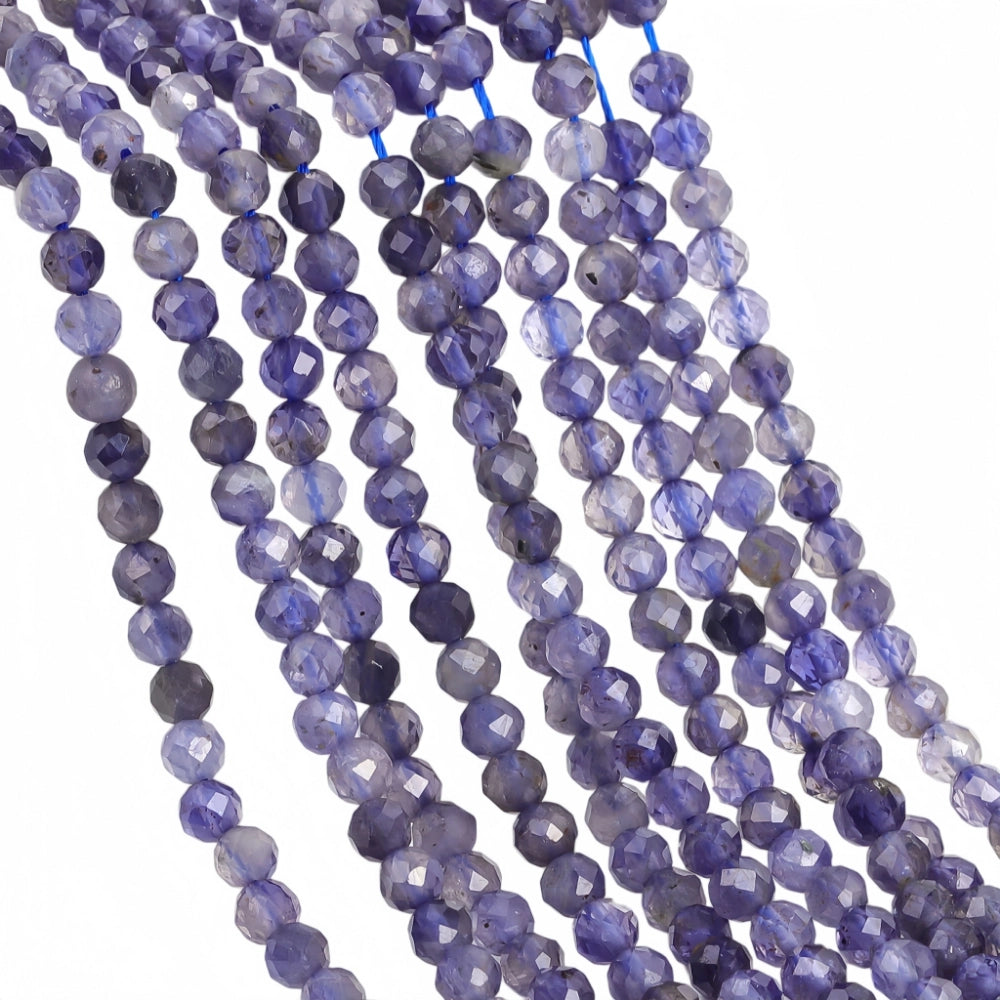 Natural iolite micro faceted beads in 2mm, 3mm, 4mm. Deep blue-violet stone spacer beads for delicate bracelets and DIY jewelry making