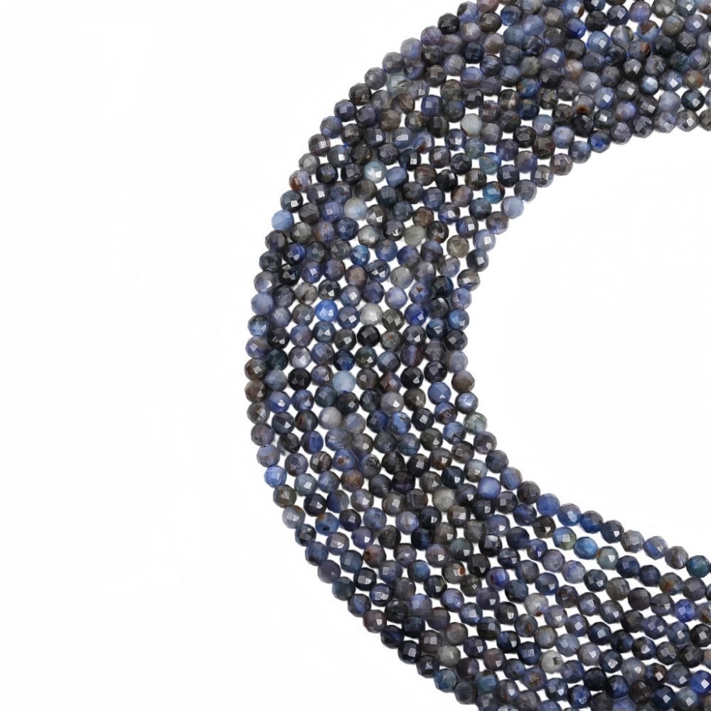 Natural kyanite micro faceted beads in 2mm, 3mm, 4mm. Deep blue stone spacer beads for delicate bracelets and DIY jewelry making
