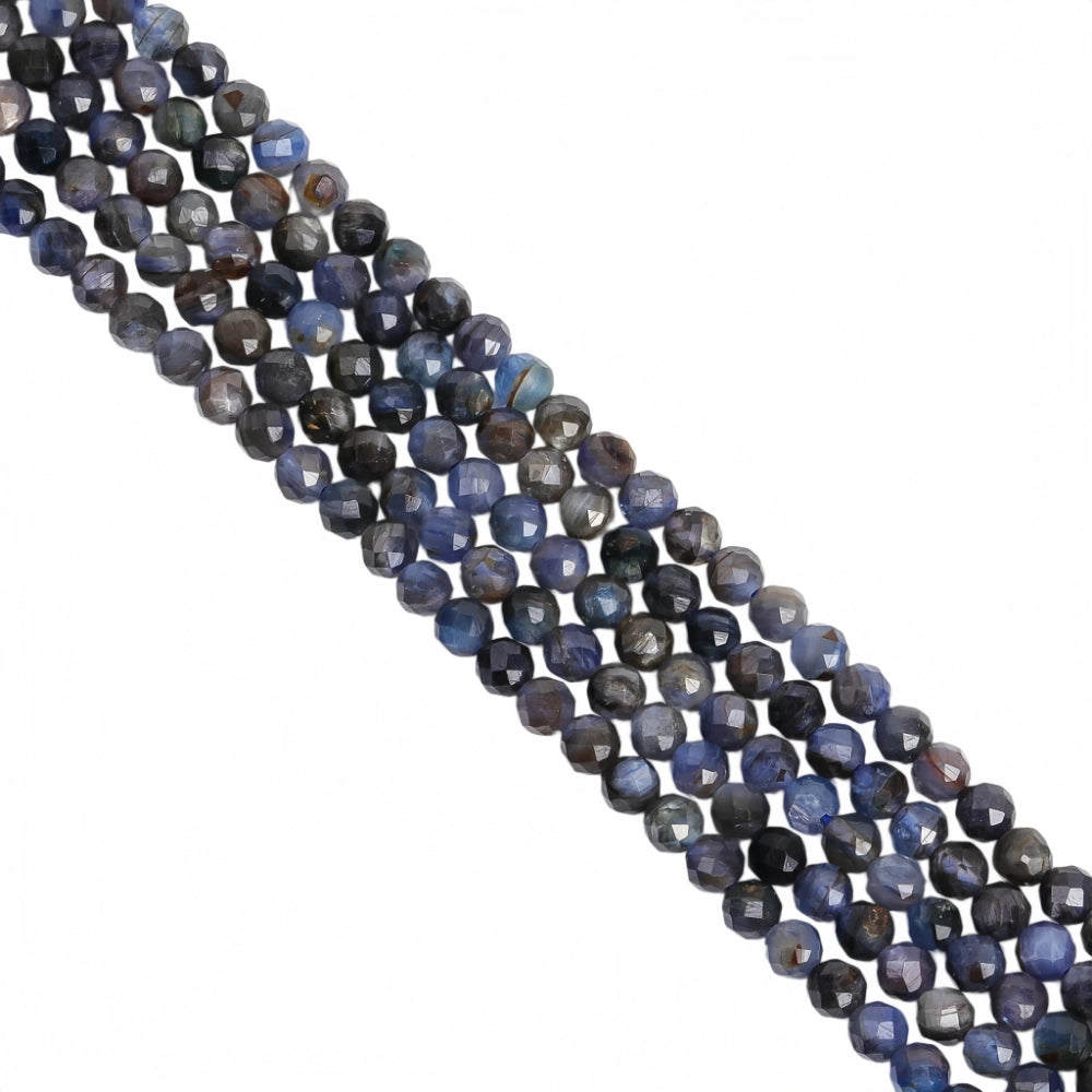 Natural kyanite micro faceted beads in 2mm, 3mm, 4mm. Deep blue stone spacer beads for delicate bracelets and DIY jewelry making