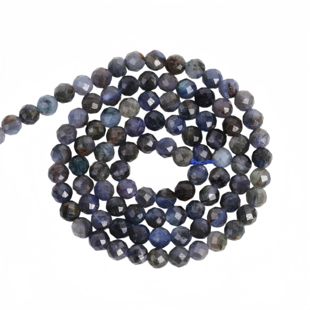 Natural kyanite micro faceted beads in 2mm, 3mm, 4mm. Deep blue stone spacer beads for delicate bracelets and DIY jewelry making