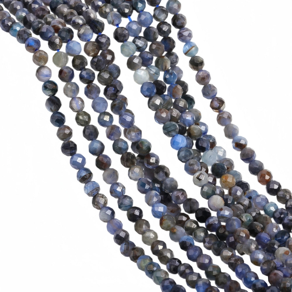 Natural kyanite micro faceted beads in 2mm, 3mm, 4mm. Deep blue stone spacer beads for delicate bracelets and DIY jewelry making