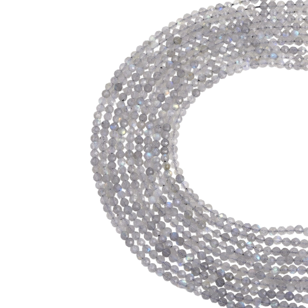 Natural labradorite micro faceted beads in 2mm, 3mm, 4mm. Iridescent grey stone spacer beads for delicate bracelets and DIY jewelry making
