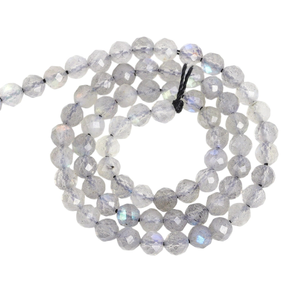 Natural labradorite micro faceted beads in 2mm, 3mm, 4mm. Iridescent grey stone spacer beads for delicate bracelets and DIY jewelry making
