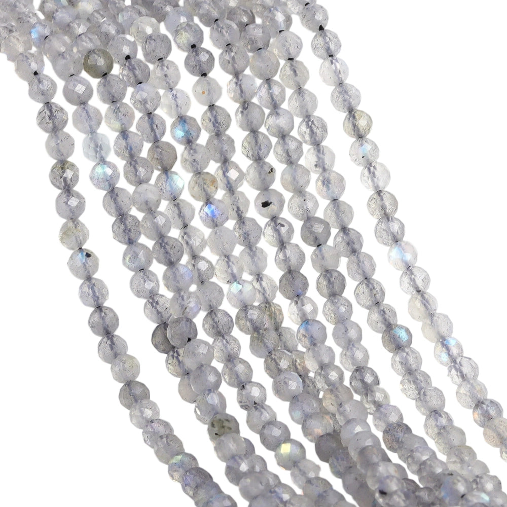 Natural labradorite micro faceted beads in 2mm, 3mm, 4mm. Iridescent grey stone spacer beads for delicate bracelets and DIY jewelry making
