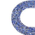 Natural lapis lazuli micro faceted beads in 2mm, 3mm, 4mm. Deep blue stone spacer beads for delicate bracelets and DIY jewelry making