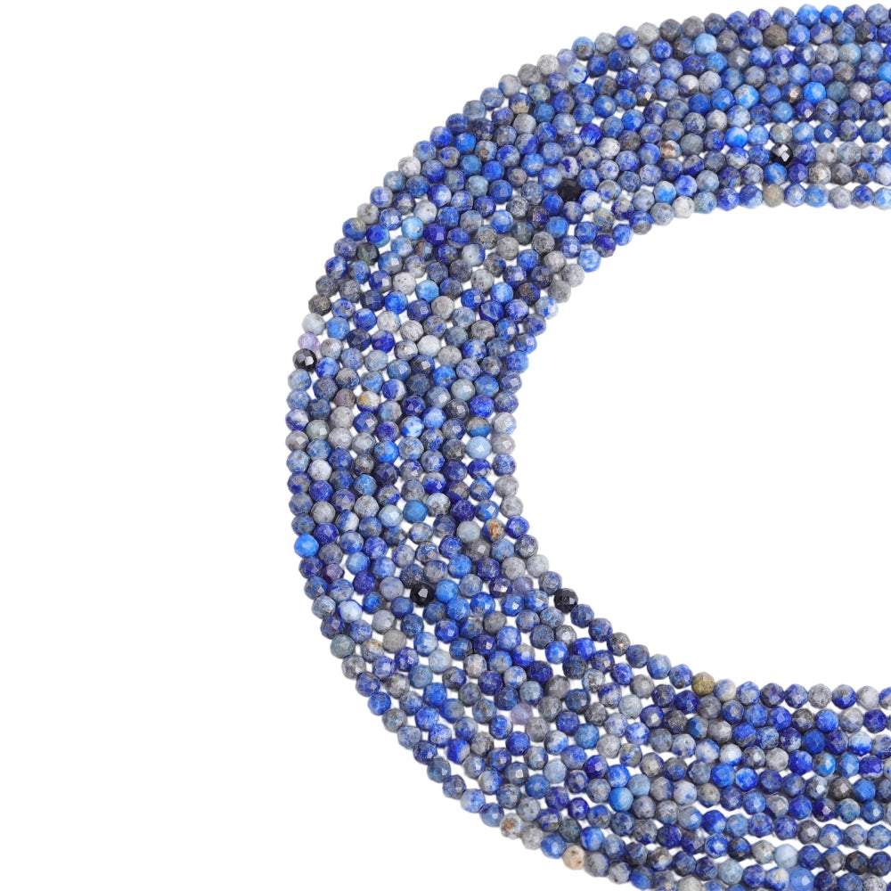 Natural lapis lazuli micro faceted beads in 2mm, 3mm, 4mm. Deep blue stone spacer beads for delicate bracelets and DIY jewelry making