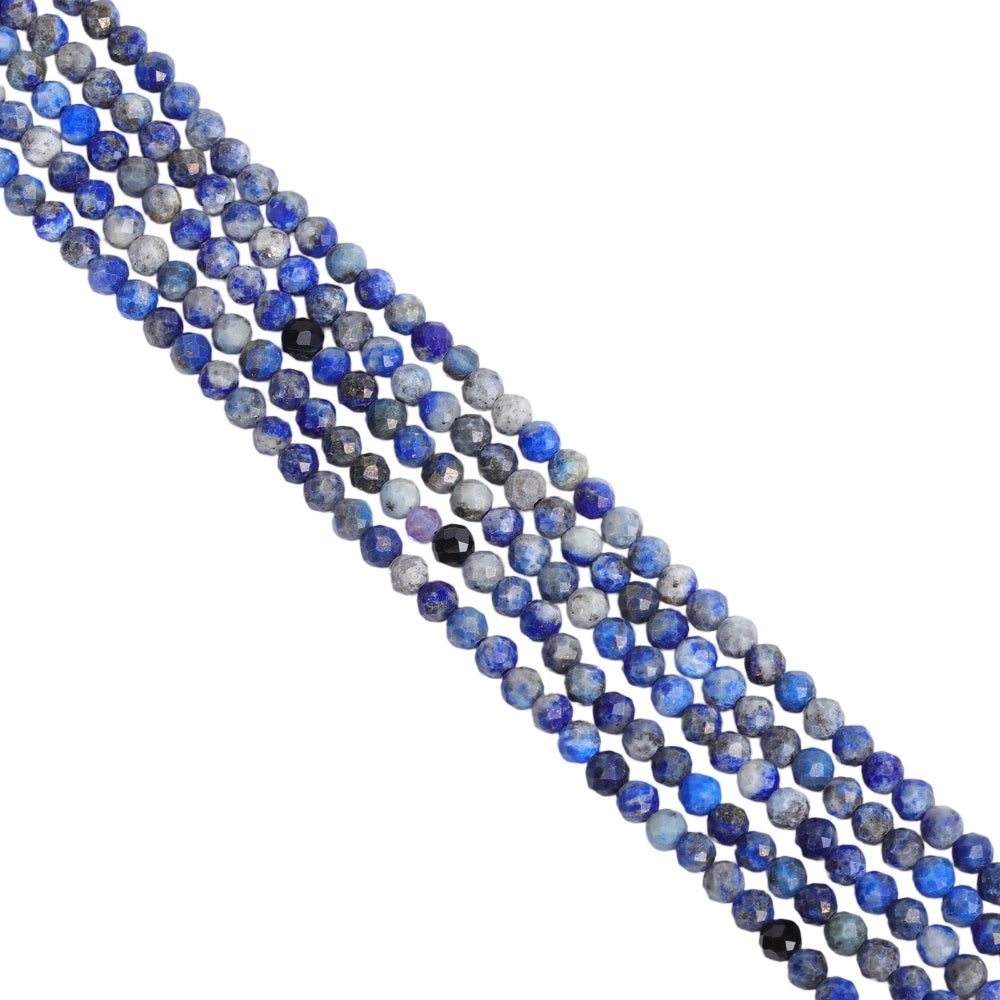 Natural lapis lazuli micro faceted beads in 2mm, 3mm, 4mm. Deep blue stone spacer beads for delicate bracelets and DIY jewelry making